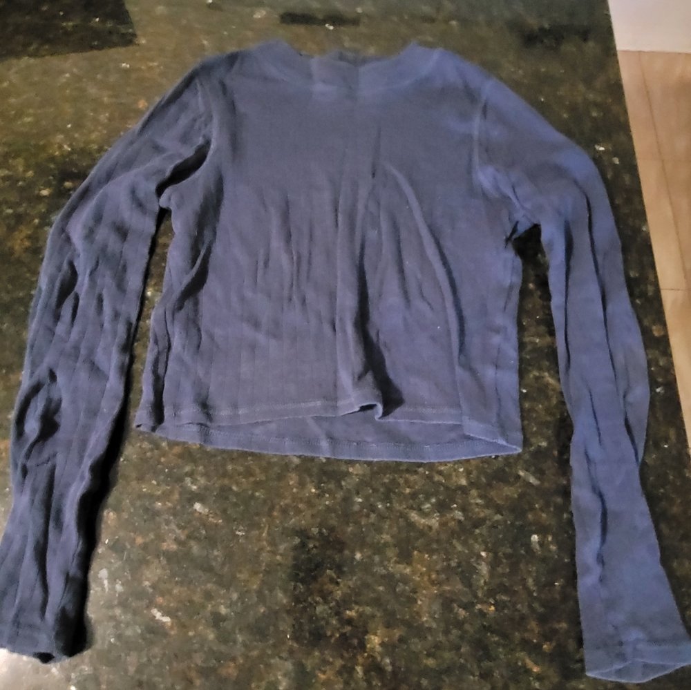 Blue Fitted Crop Long Sleeve Tee